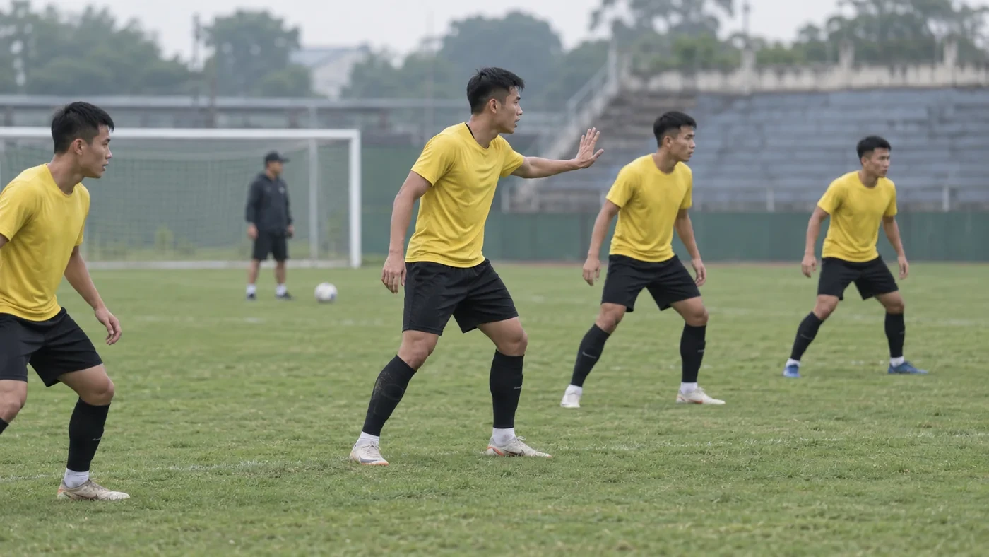 Nhân vật minh họa: hàng thủ Thanh Hóa phối hợp giữ cự ly