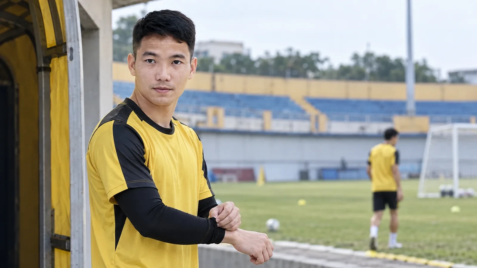 Ảnh minh họa Nguyễn Hữu Dũng chuẩn bị bước ra sân tập Thanh Hóa