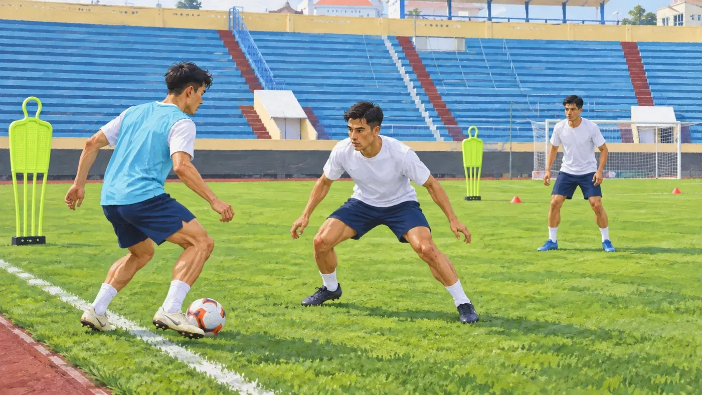 Minh họa tư thế phòng ngự một đối một ở hành lang biên