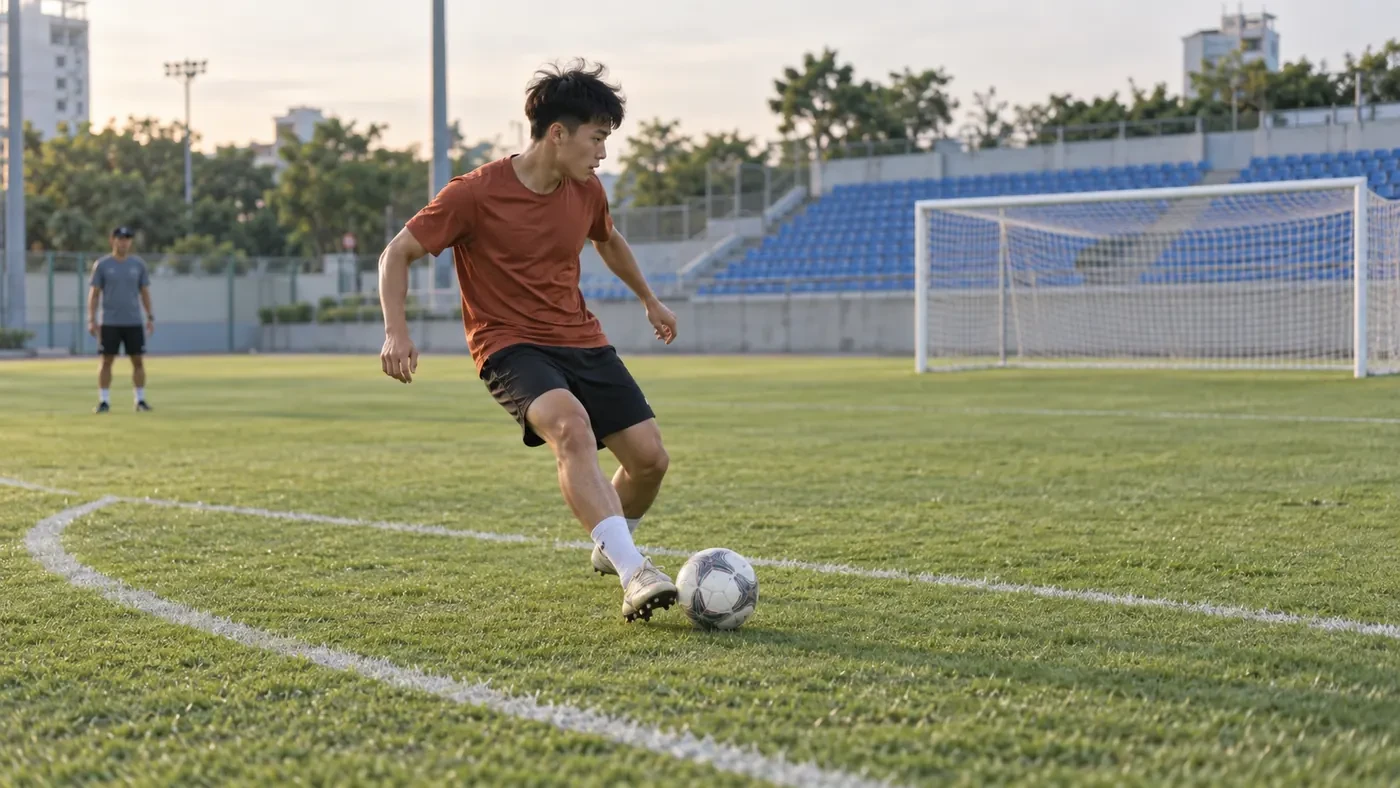Nhân vật minh họa: tiền đạo dùng chạm một để mở góc dứt điểm