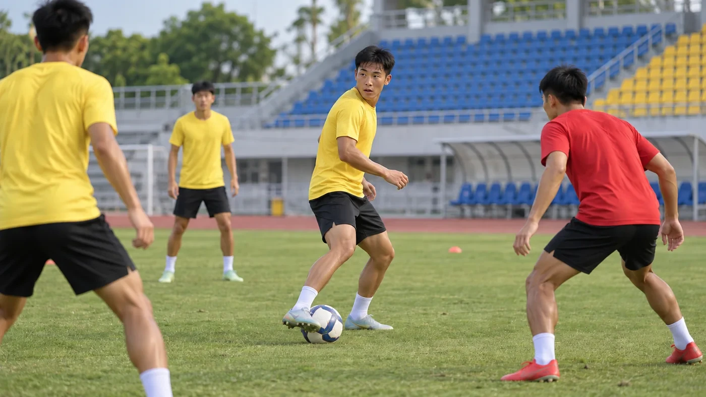 Nhân vật minh họa: tiền vệ quan sát trước khi nhận bóng